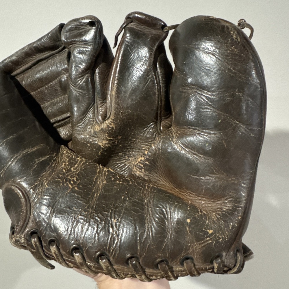 Vintage 1920's KEN-WEL 3-Finger Brown Leather Baseball Glove Antique - Picture 3 of 10